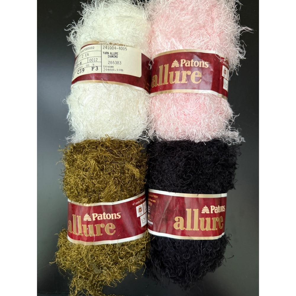 DESTASH: Patons‎ Allure Mixed Lot White Pink Black Olive 222 gm 4 Skeins NEW